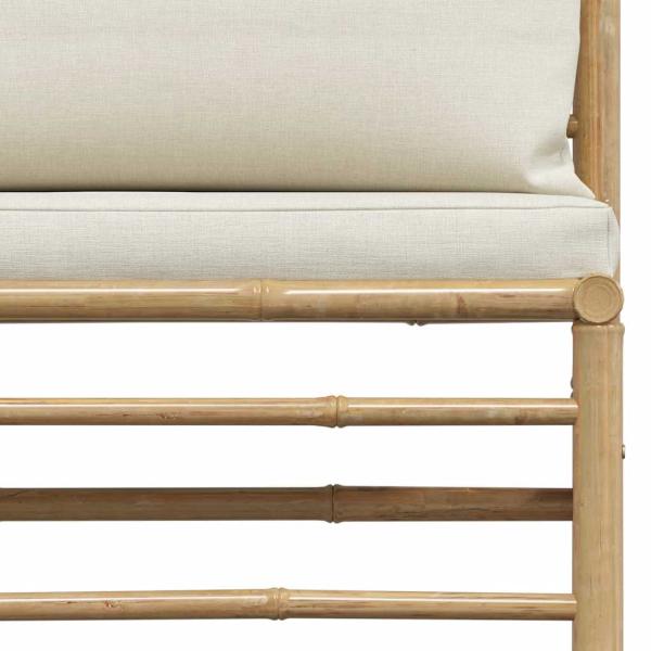 2-tlg. Garten-Lounge-Set mit Kissen Cremeweiß Bambus