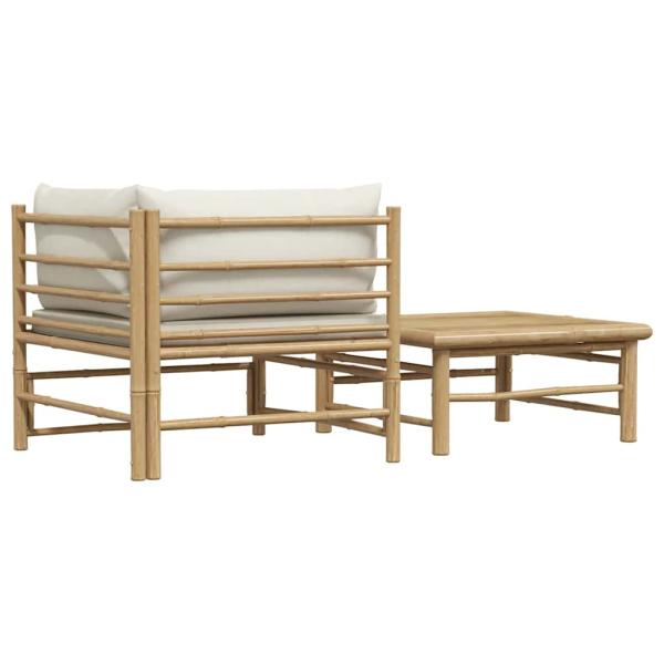 2-tlg. Garten-Lounge-Set mit Kissen Cremeweiß Bambus