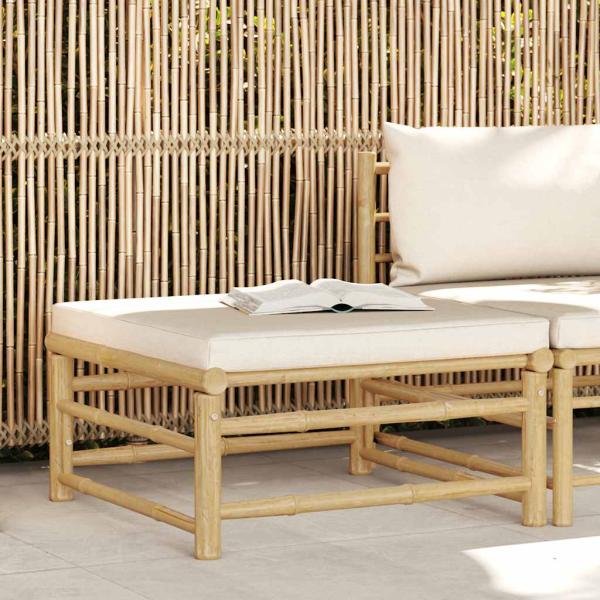 ARDEBO.de - Garten-Fußhocker mit Kissen Cremeweiß Bambus 