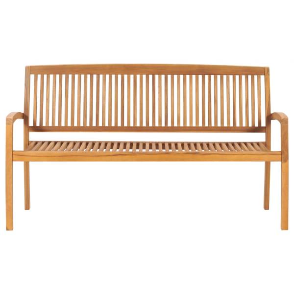 Stapelbare Gartenbank mit Auflage 159 cm Massivholz Teak