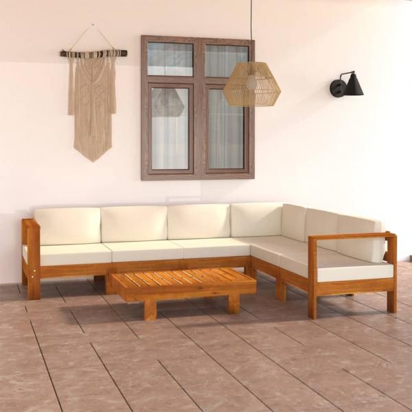 ARDEBO.de - 7-tlg. Garten-Lounge-Set mit Creme Auflagen Massivholz Akazie