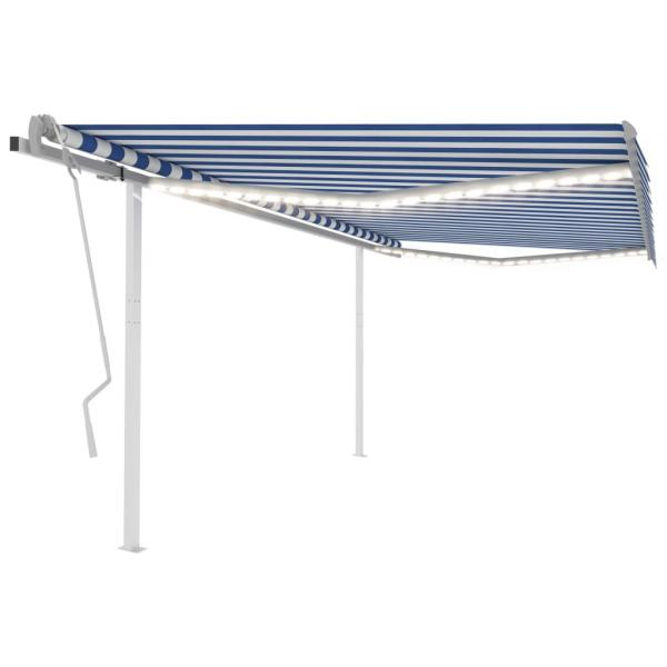 ARDEBO.de - Markise Manuell Einziehbar mit LED 4x3,5 m Blau und Weiß