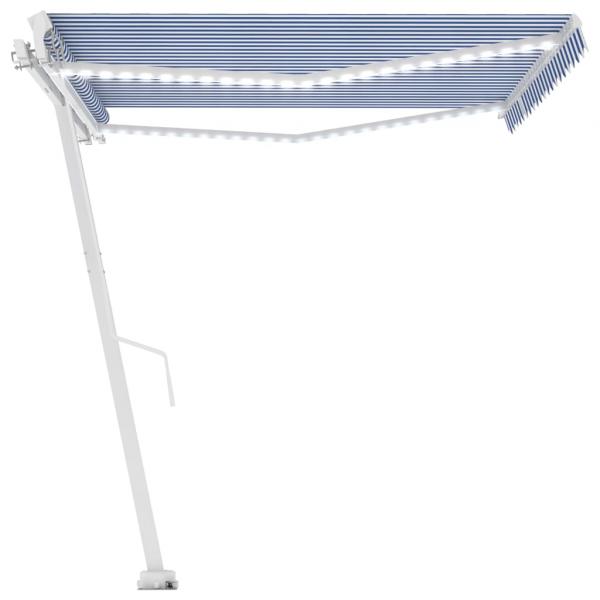 Markise Manuell Einziehbar mit LED 400x350 cm Blau und Weiß