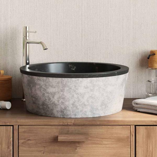 Waschbecken Schwarz Ø40x15 cm Marmor