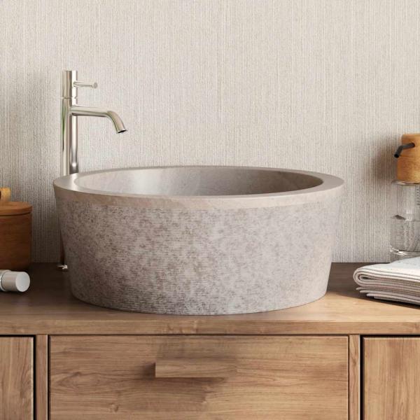 Waschbecken Grau Ø40x15 cm Marmor