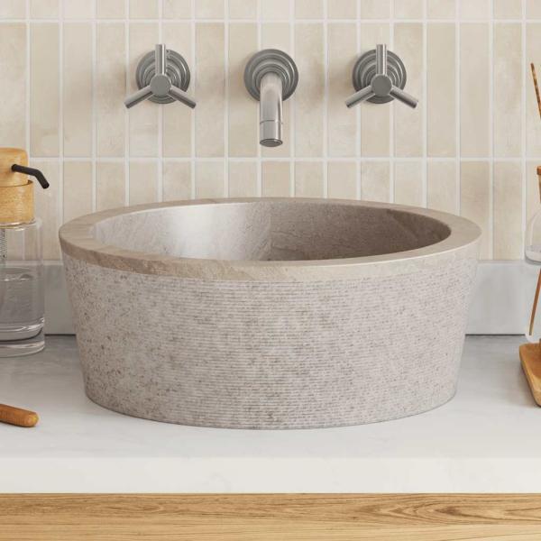 Waschbecken Grau Ø40x15 cm Marmor