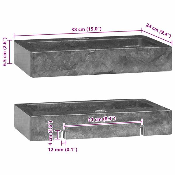 Wandwaschbecken Grau 38x24x6,5 cm Marmor
