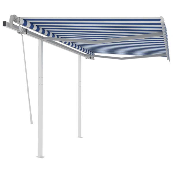 ARDEBO.de - Markise Manuell Einziehbar mit Pfosten 3,5x2,5 m Blau & Weiß