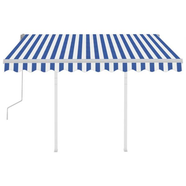 Markise Manuell Einziehbar mit Pfosten 3,5x2,5 m Blau & Weiß