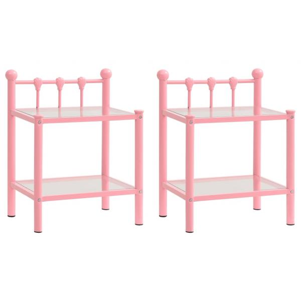 ARDEBO.de - Nachttische 2 Stk. Rosa Transparent Metall und Glas
