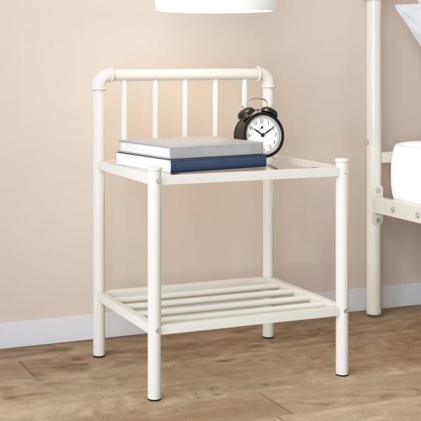 ARDEBO.de - Nachttisch Weiß Transparent 45x34,5x62,5 cm Metall und Glas