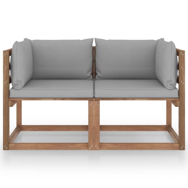 Garten-Palettensofa 2-Sitzer mit Kissen in Grau Kiefernholz