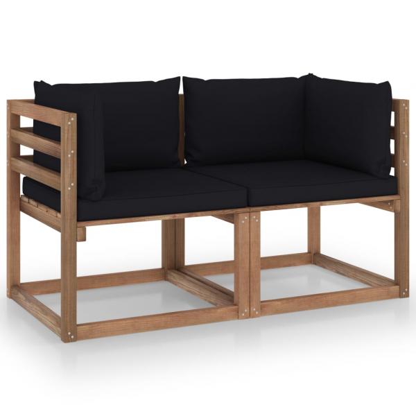 ARDEBO.de - Garten-Palettensofa 2-Sitzer mit Kissen in Schwarz Kiefernholz