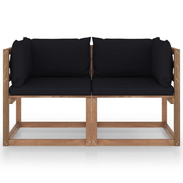 Garten-Palettensofa 2-Sitzer mit Kissen in Schwarz Kiefernholz