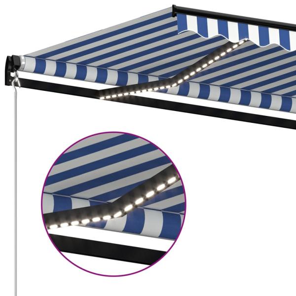 Markise Manuell Einziehbar mit LED 350x250 cm Blau und Weiß