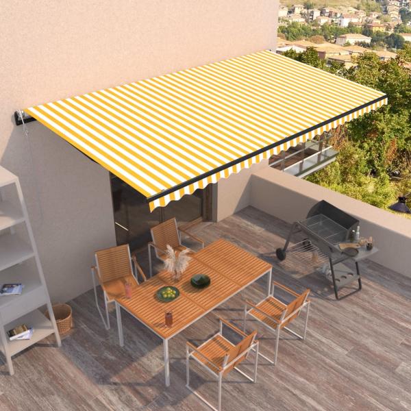 ARDEBO.de - Markise Automatisch Einziehbar 600x350 cm Gelb und Weiß