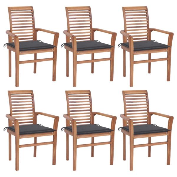 ARDEBO.de - Essstühle 6 Stk. mit Anthrazit Kissen Massivholz Teak