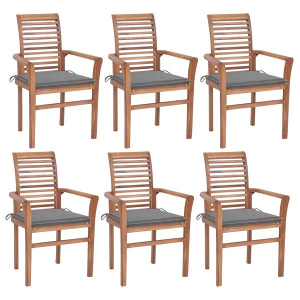 ARDEBO.de - Essstühle 6 Stk. mit Grauen Kissen Massivholz Teak