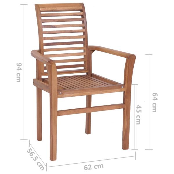 Essstühle 6 Stk. mit Grauen Kissen Massivholz Teak
