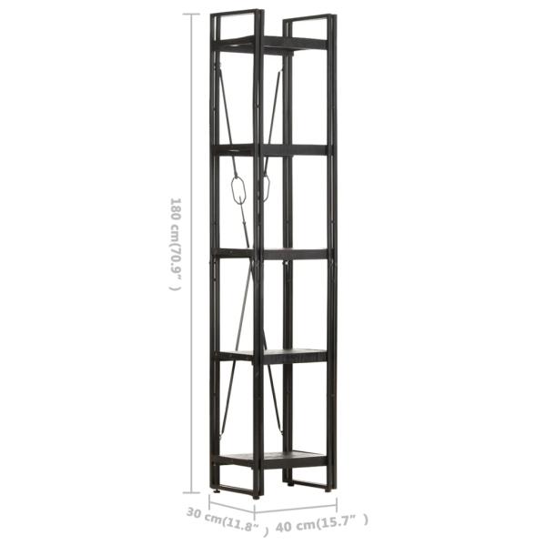 ARDEBO.de - Bücherregal 5 Fächer Schwarz 40x30x180 cm Mango Massivholz