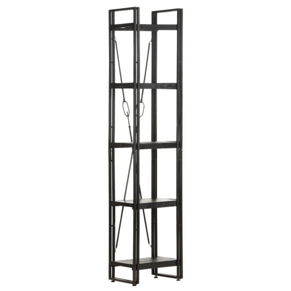 Bücherregal 5 Fächer Schwarz 40x30x180 cm Mango Massivholz