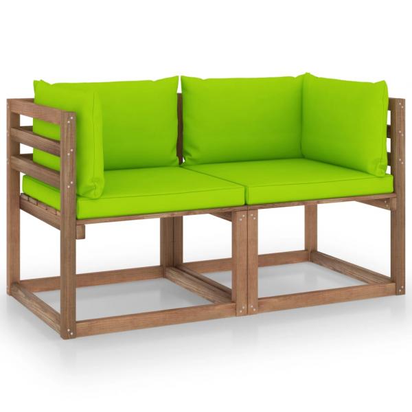 ARDEBO.de - Garten-Palettensofa 2-Sitzer mit Kissen in Hellgrün Kiefernholz