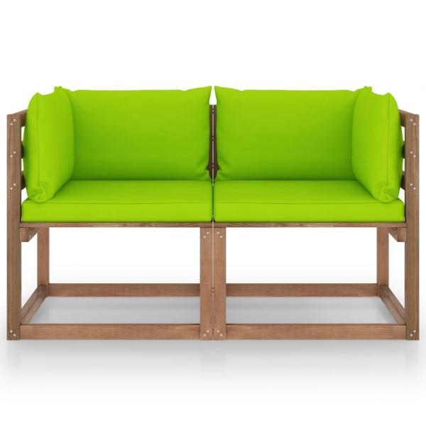 Garten-Palettensofa 2-Sitzer mit Kissen in Hellgrün Kiefernholz