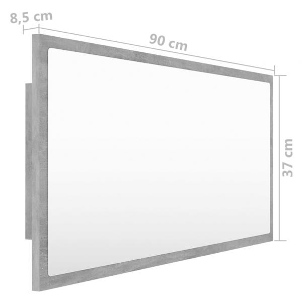 LED-Badspiegel Betongrau 90x8,5x37 cm Acryl