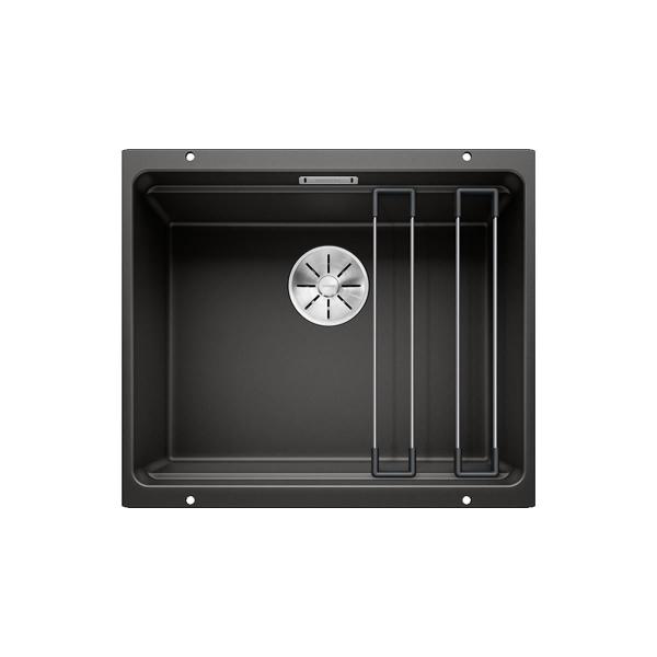 ARDEBO.de Blanco Etagon 500-U Granitspüle, ohne Ablauffernbedienung, mit Zubehör, SILGRANIT PuraDur, schwarz (525887)