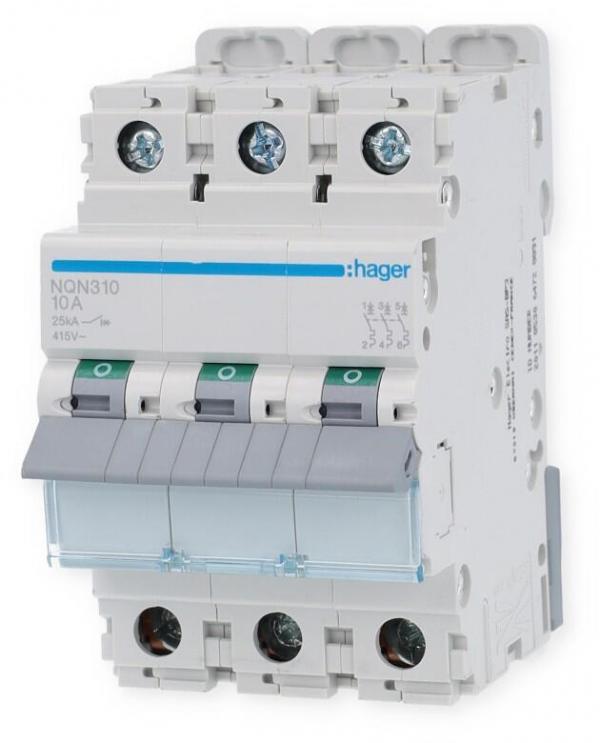 ARDEBO.de Hager NQN310 Leitungsschutzschalter 3 polig 25kA B-Charakteristik 10A 3 Module