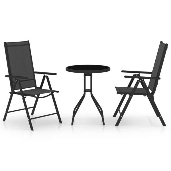 ARDEBO.de - 3-tlg. Bistro-Set Aluminium und Textilene Schwarz