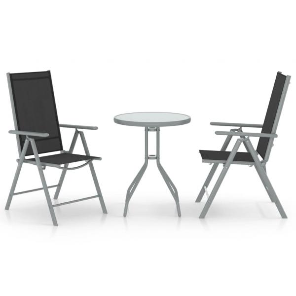 ARDEBO.de - 3-tlg. Bistro-Set Aluminium und Textilene Silbern