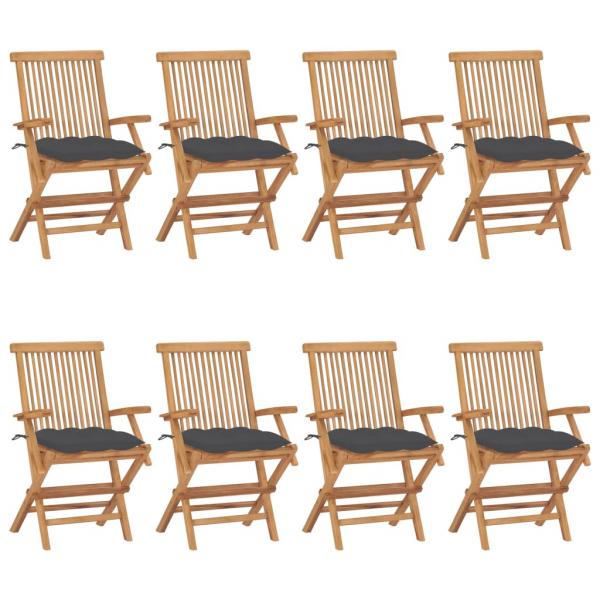 ARDEBO.de - Gartenstühle mit Anthrazit Kissen 8 Stk. Massivholz Teak