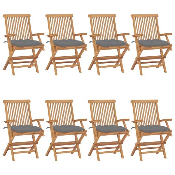 ARDEBO.de - Gartenstühle mit Grauen Kissen 8 Stk. Massivholz Teak