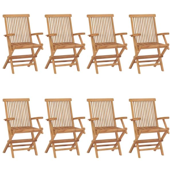 Gartenstühle mit Grauen Kissen 8 Stk. Massivholz Teak