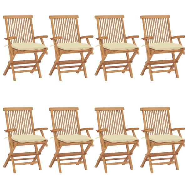 ARDEBO.de - Gartenstühle mit Cremeweißen Kissen 8 Stk. Massivholz Teak