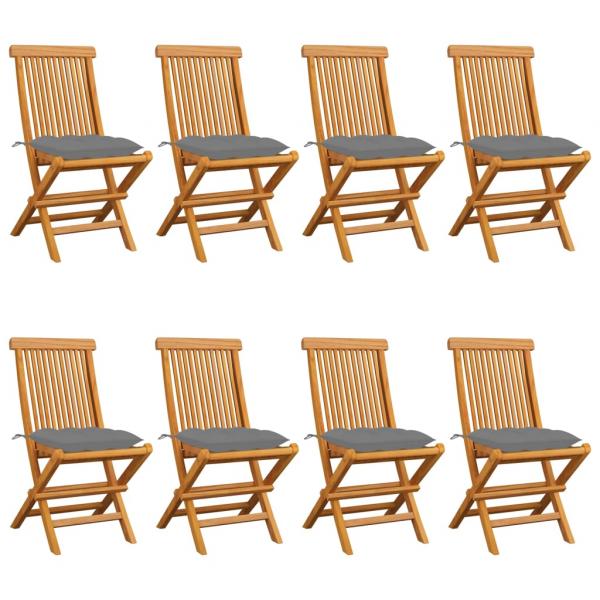 ARDEBO.de - Gartenstühle mit Grauen Kissen 8 Stk. Massivholz Teak