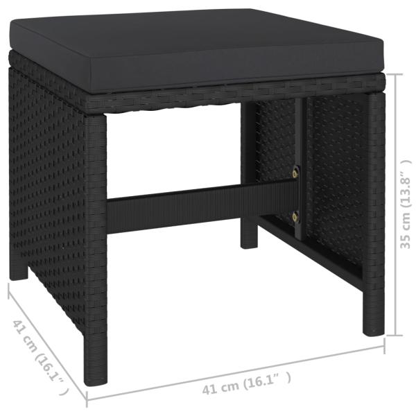 6-tlg. Garten-Essgruppe mit Auflagen Poly Rattan Schwarz