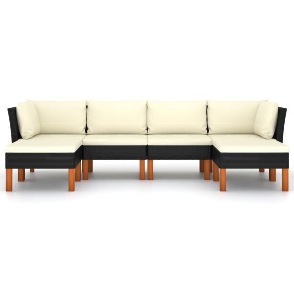 6-tlg. Garten-Lounge-Set mit Kissen Poly Rattan Schwarz