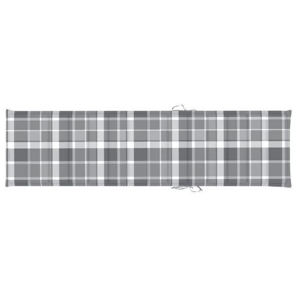 Sonnenliegen 2 Stk. Auflagen Graues Karomuster Massivholz Teak