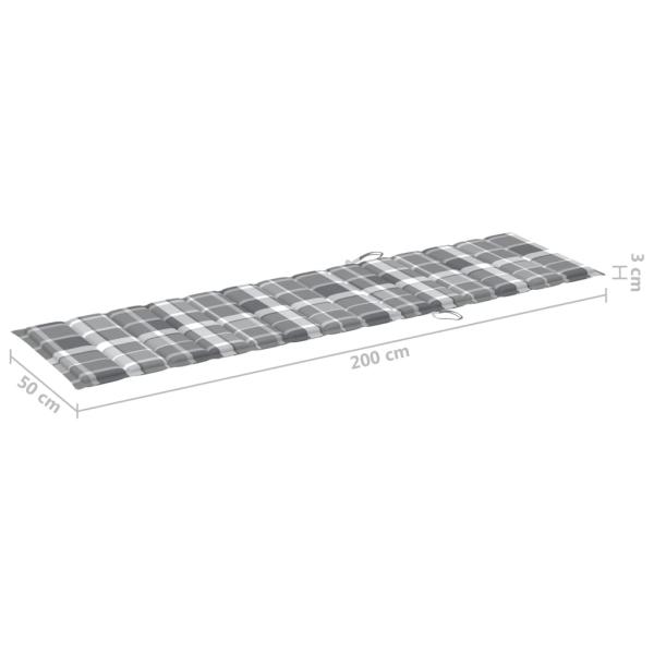 Sonnenliegen 2 Stk. Auflagen Graues Karomuster Massivholz Teak