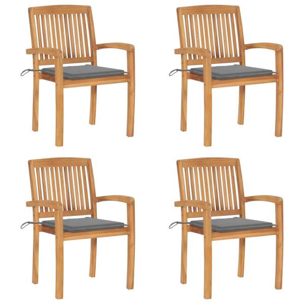 ARDEBO.de - Stapelbare Gartenstühle mit Kissen 4 Stk. Massivholz Teak