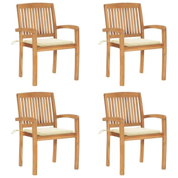 ARDEBO.de - Stapelbare Gartenstühle mit Kissen 4 Stk. Massivholz Teak