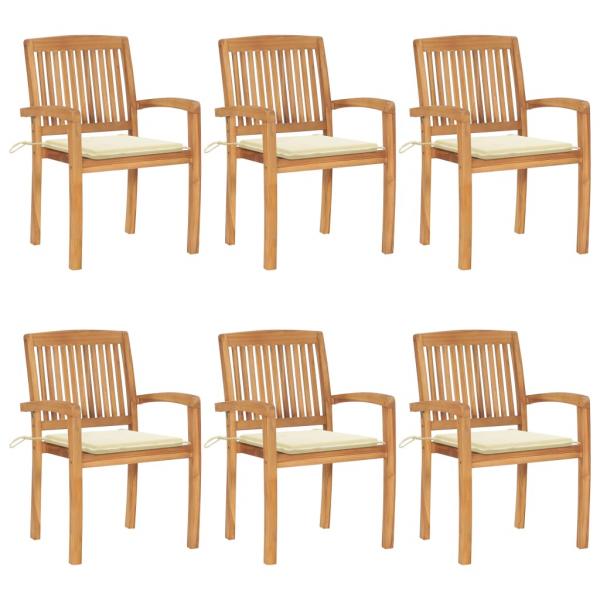ARDEBO.de - Stapelbare Gartenstühle mit Kissen 6 Stk. Massivholz Teak