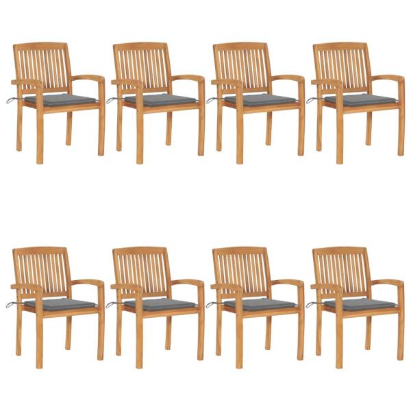ARDEBO.de - Stapelbare Gartenstühle mit Kissen 8 Stk. Massivholz Teak