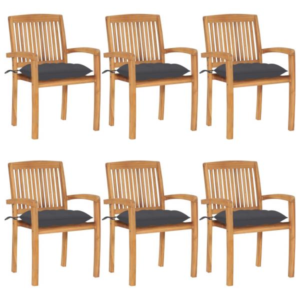 ARDEBO.de - Stapelbare Gartenstühle mit Kissen 6 Stk. Massivholz Teak