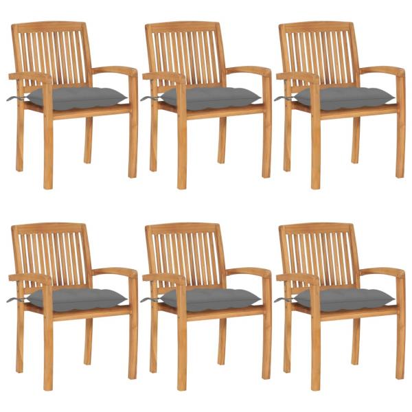 ARDEBO.de - Stapelbare Gartenstühle mit Kissen 6 Stk. Massivholz Teak