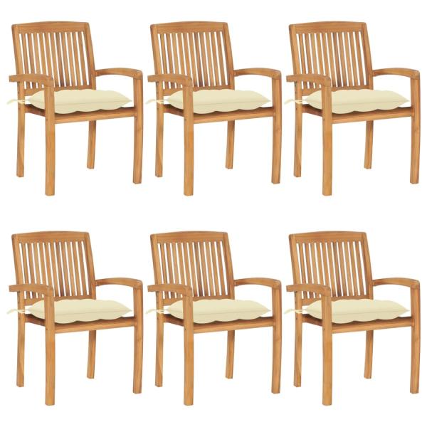 ARDEBO.de - Stapelbare Gartenstühle mit Kissen 6 Stk. Massivholz Teak