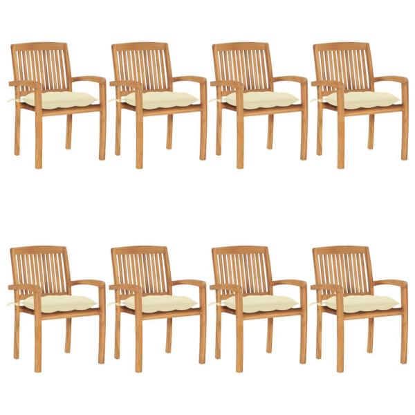 ARDEBO.de - Stapelbare Gartenstühle mit Kissen 8 Stk. Massivholz Teak