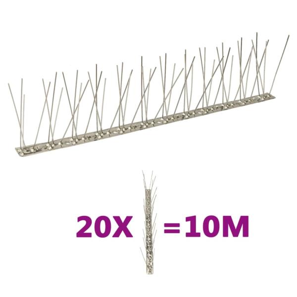 20-tlg. Taubenabwehr Spikes-Set Edelstahl 10 m 2-reihig